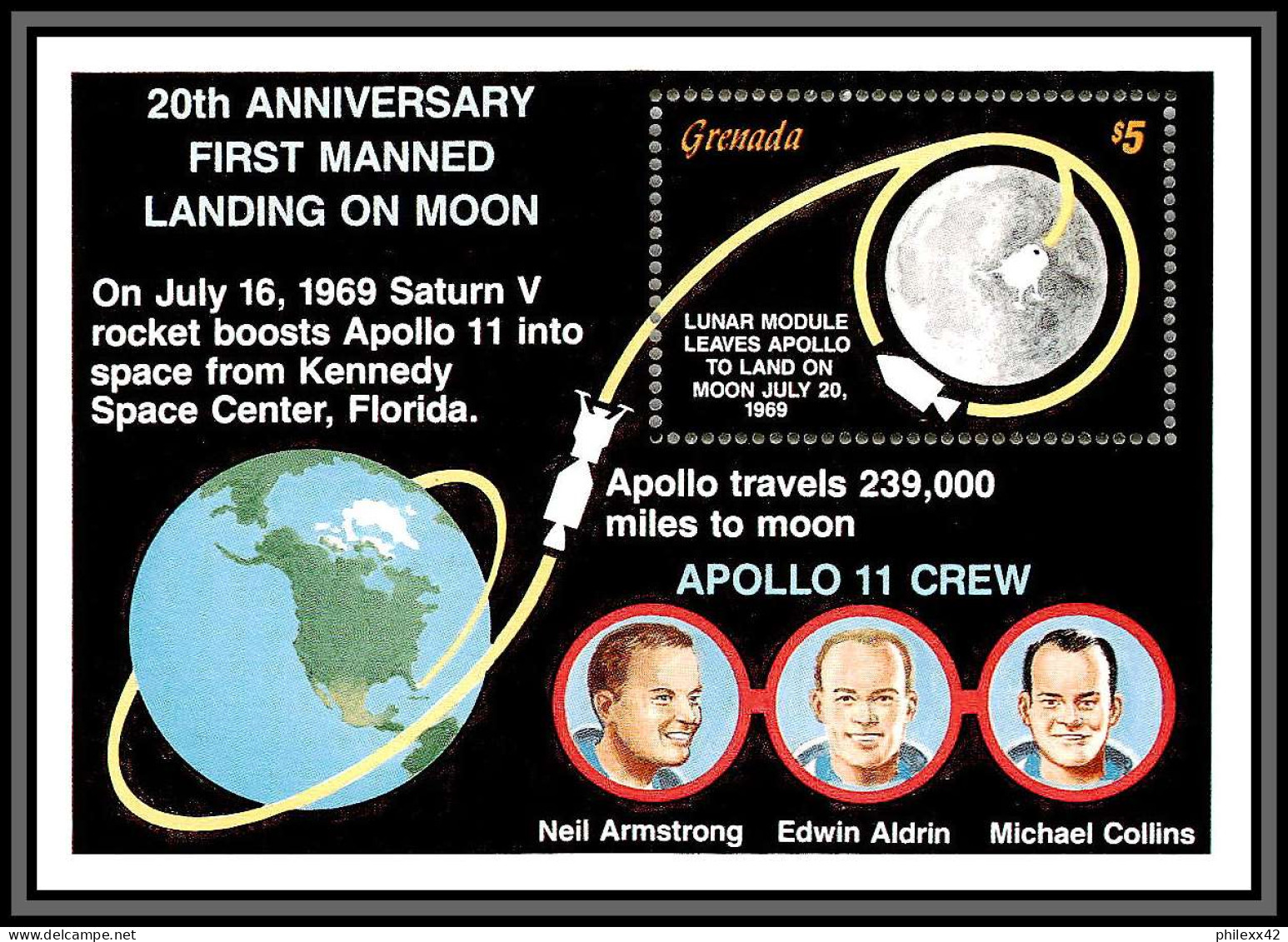 80510 Grenada N°225 Apollo 11 Moon Landing 20th Anniversary TB Neuf ** MNH Espace (space) 1989  - Amérique Du Sud