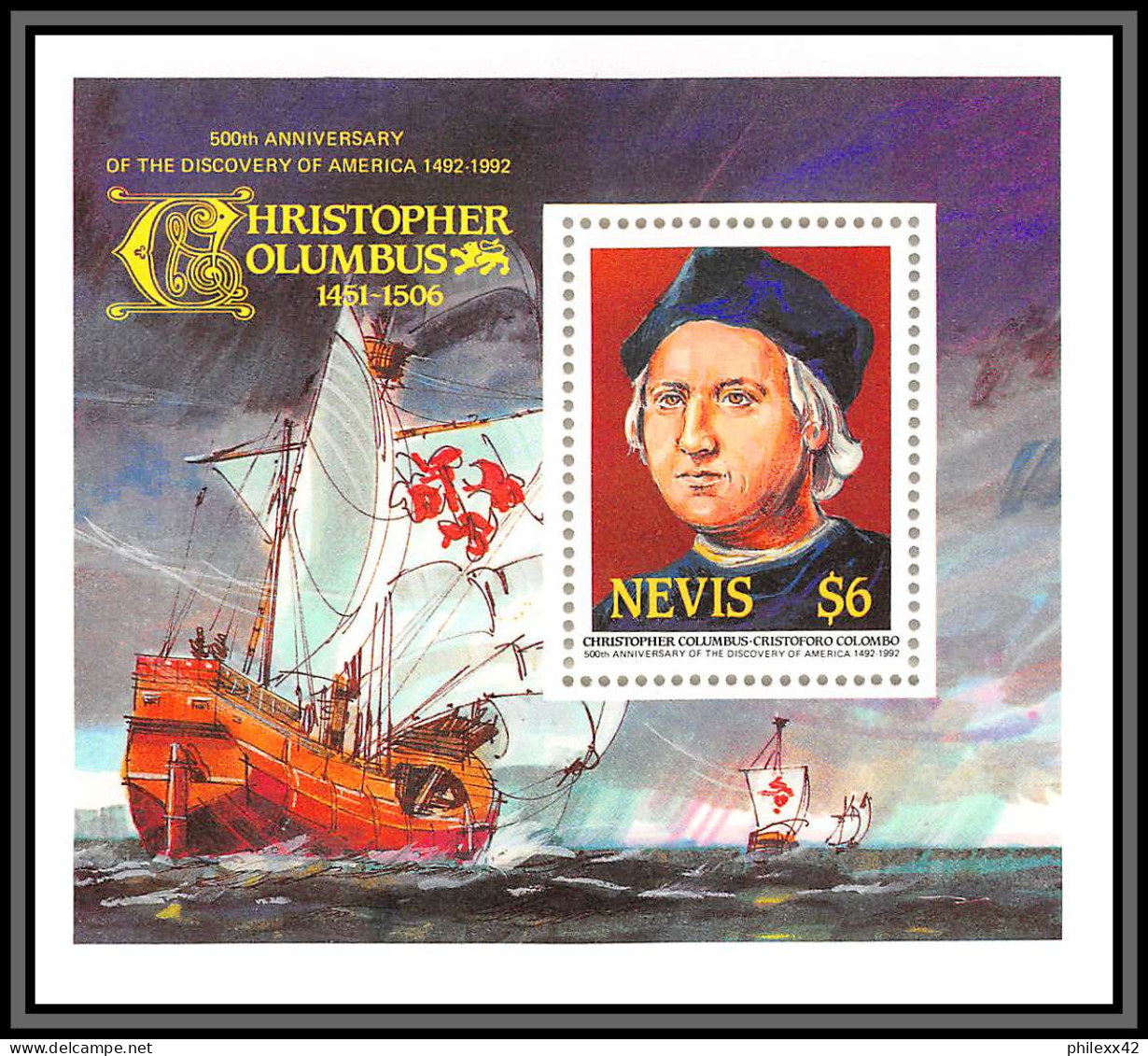 80570b NEVIS Y&t N°9 A/B Christophe Colomb 500th Anniversary 1986 Neuf ** MNH Columbus Colombo + Imperf Non Dentelé - Christophe Colomb