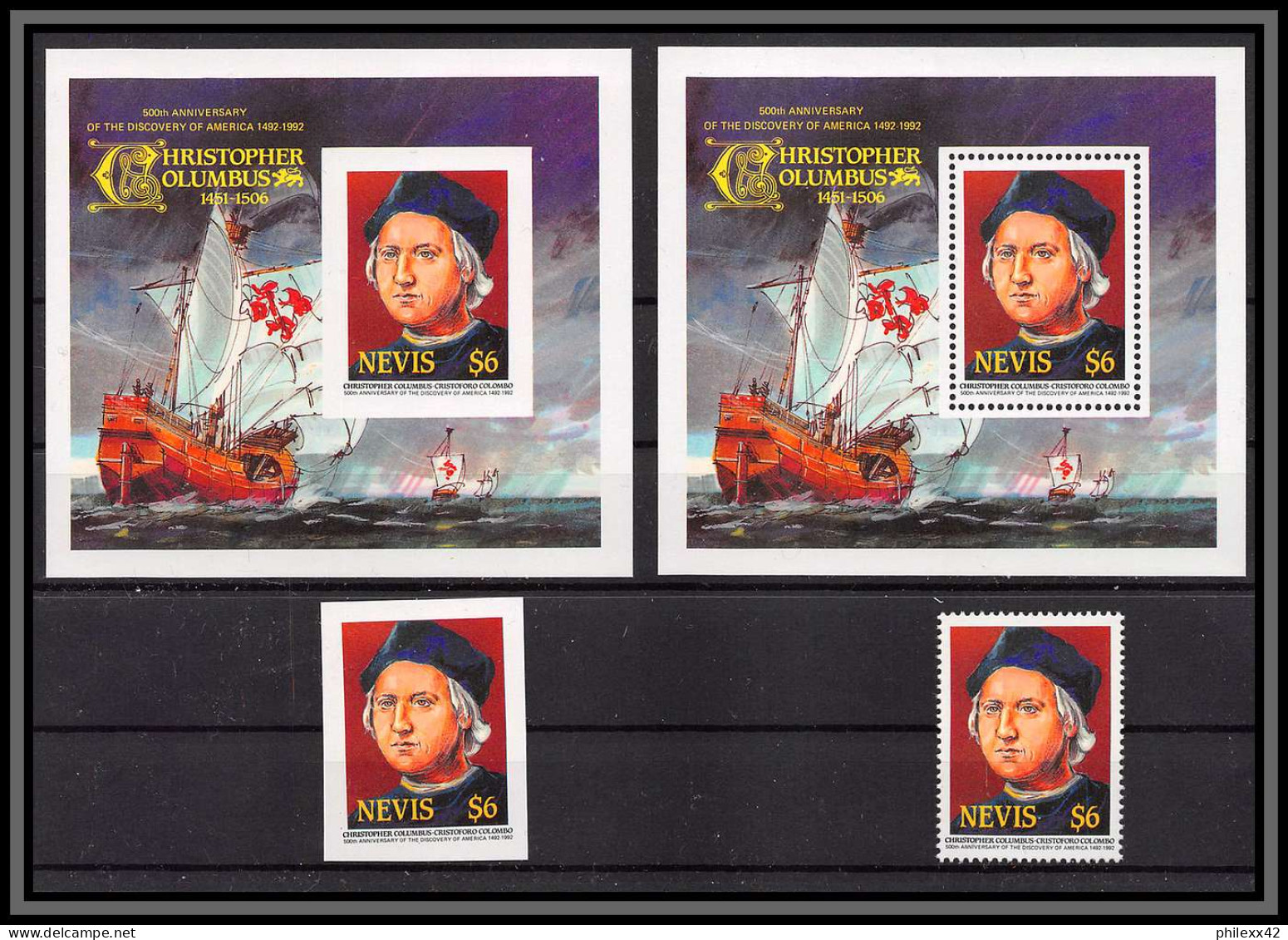 80570c NEVIS Y&t N°9 A/B Christophe Colomb 500th Anniversary 1986 Neuf ** MNH Columbus Colombo + Imperf Non Dentelé - Cristoforo Colombo