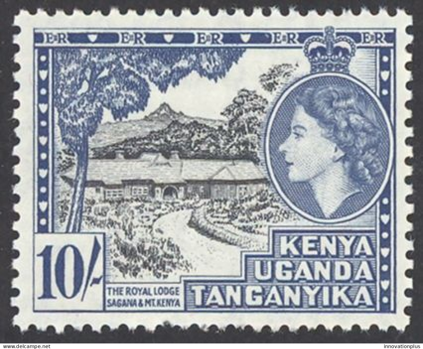 Kenya, Uganda, Tanzania Sc# 116 MNH 1954-1959 10sh Royal Lodge, Sagana - Kenya, Uganda & Tanzania