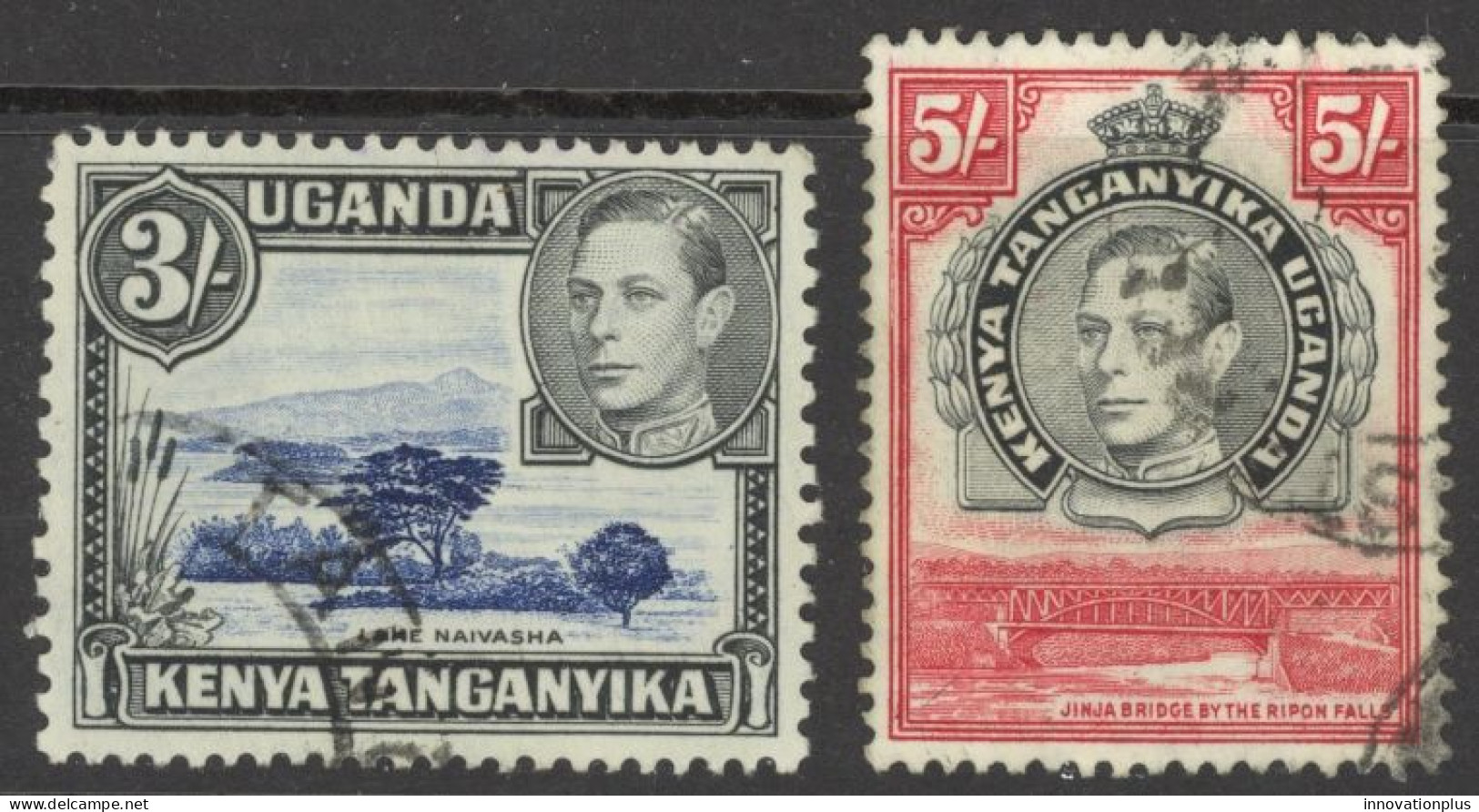 Kenya, Uganda, Tanzania Sc# 82-83 Used 1944-1950 3sh-5sh King George VI Scenes  - Kenya, Ouganda & Tanzanie