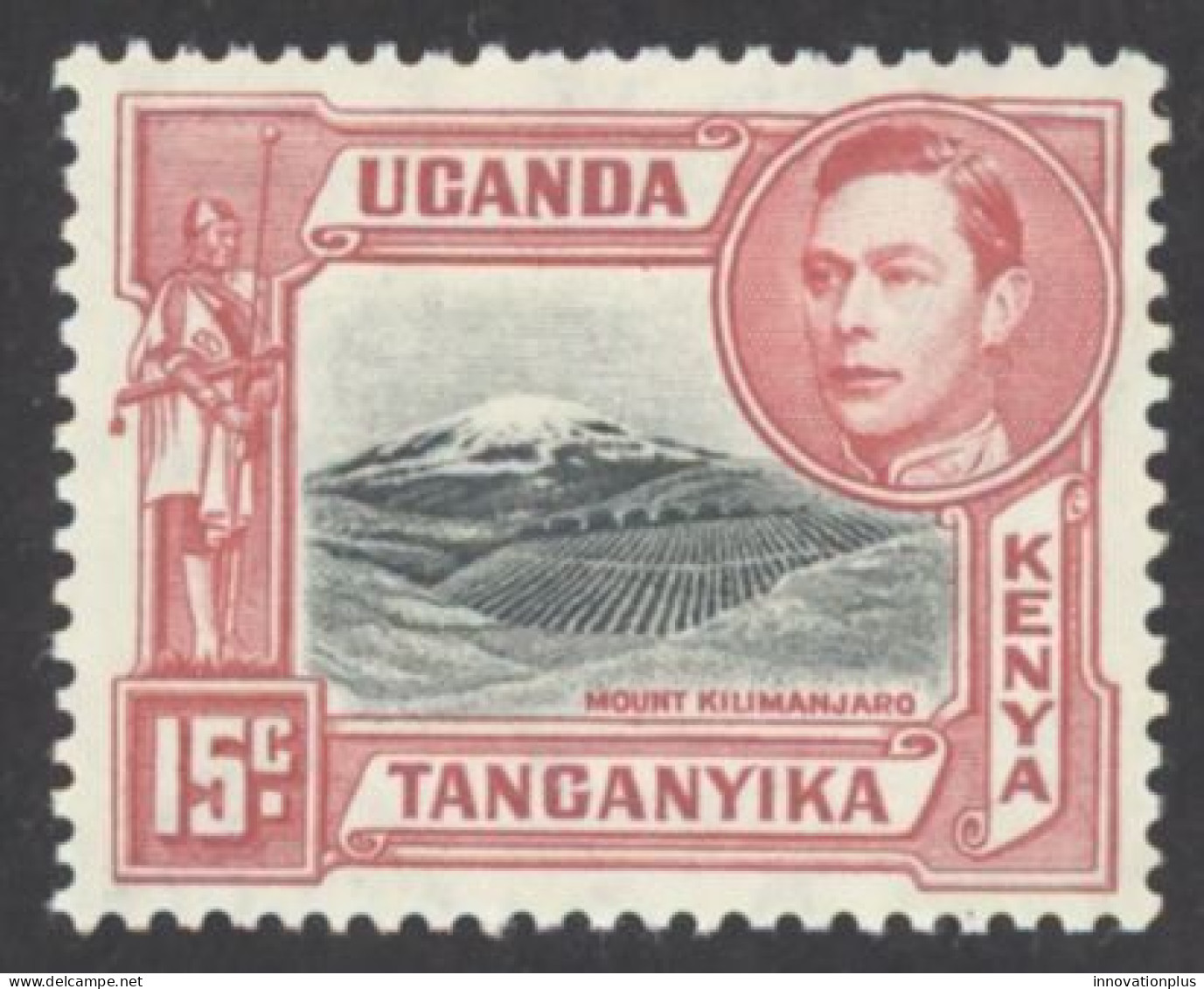 Kenya, Uganda, Tanzania Sc# 72 MH 1943 15c Carmine & Gray Black Definitives - Kenya, Oeganda & Tanzania