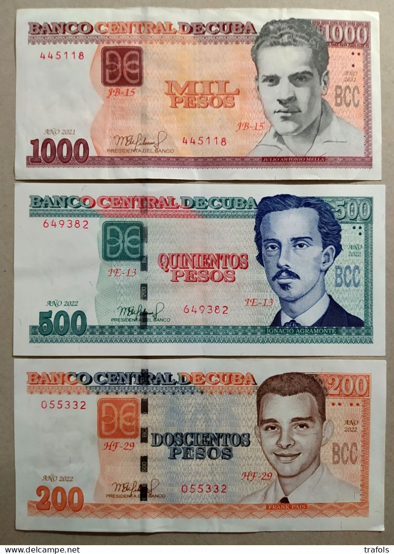 Cuba Kuba - 200 Pesos 2022 + 500 2022 + 1000 2021 - Full Set High Values - 66 € Exchange Rates - Super Price !! - Cuba