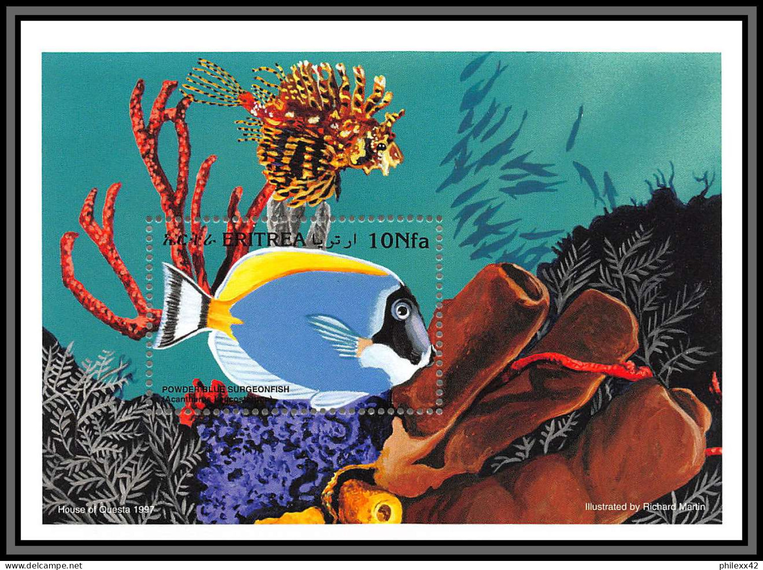 80676 Eritrea Erythrée Mi N°5/6 Powderblue Surgeon Coris ** MNH Poisson-chirurgien Poissons Fishes Fish 1997 Acanthurus - Erythrée