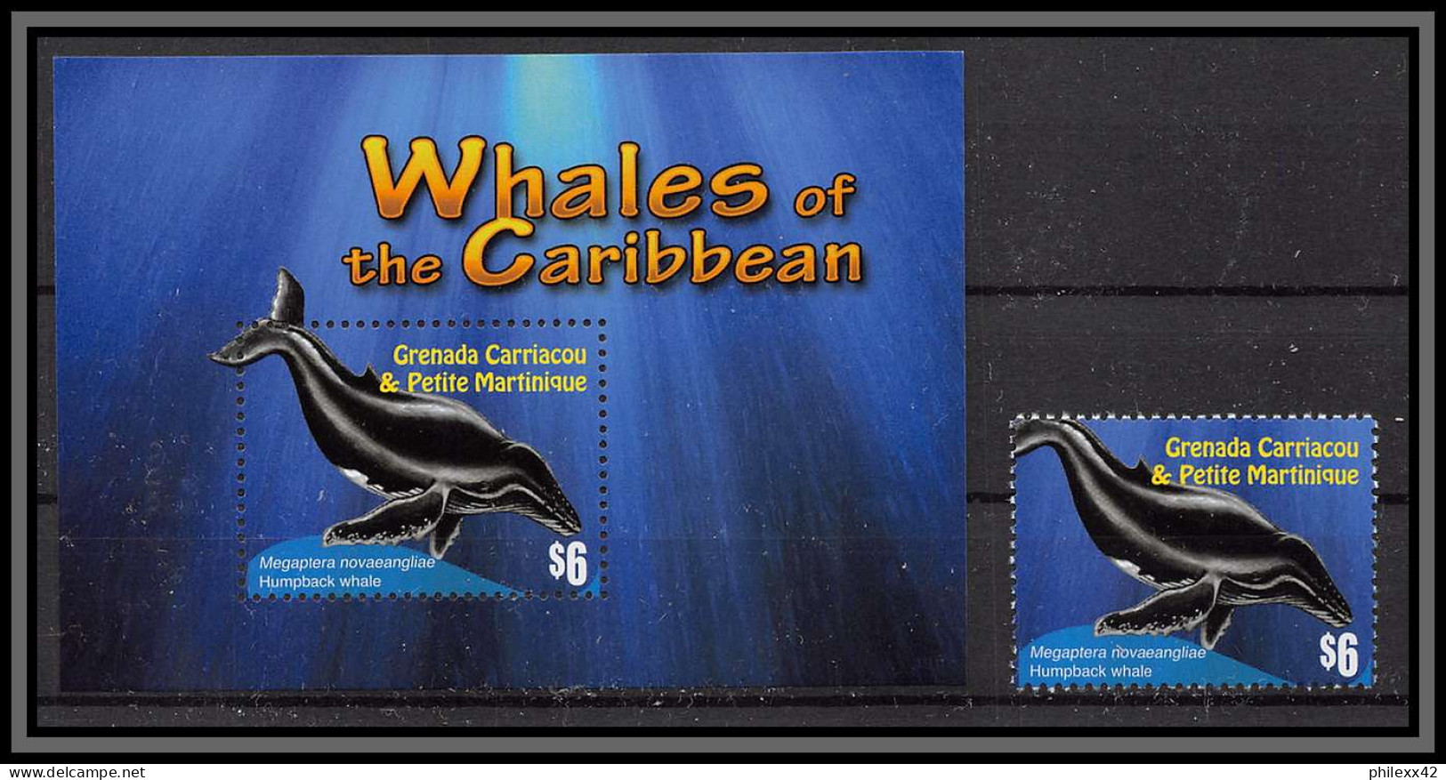 80678b Grenada Carriacou Petite Martinique MI B 641 + Timbre Mammals Whales Baleine à Bosse Whale ** MNH 2010 - Baleines