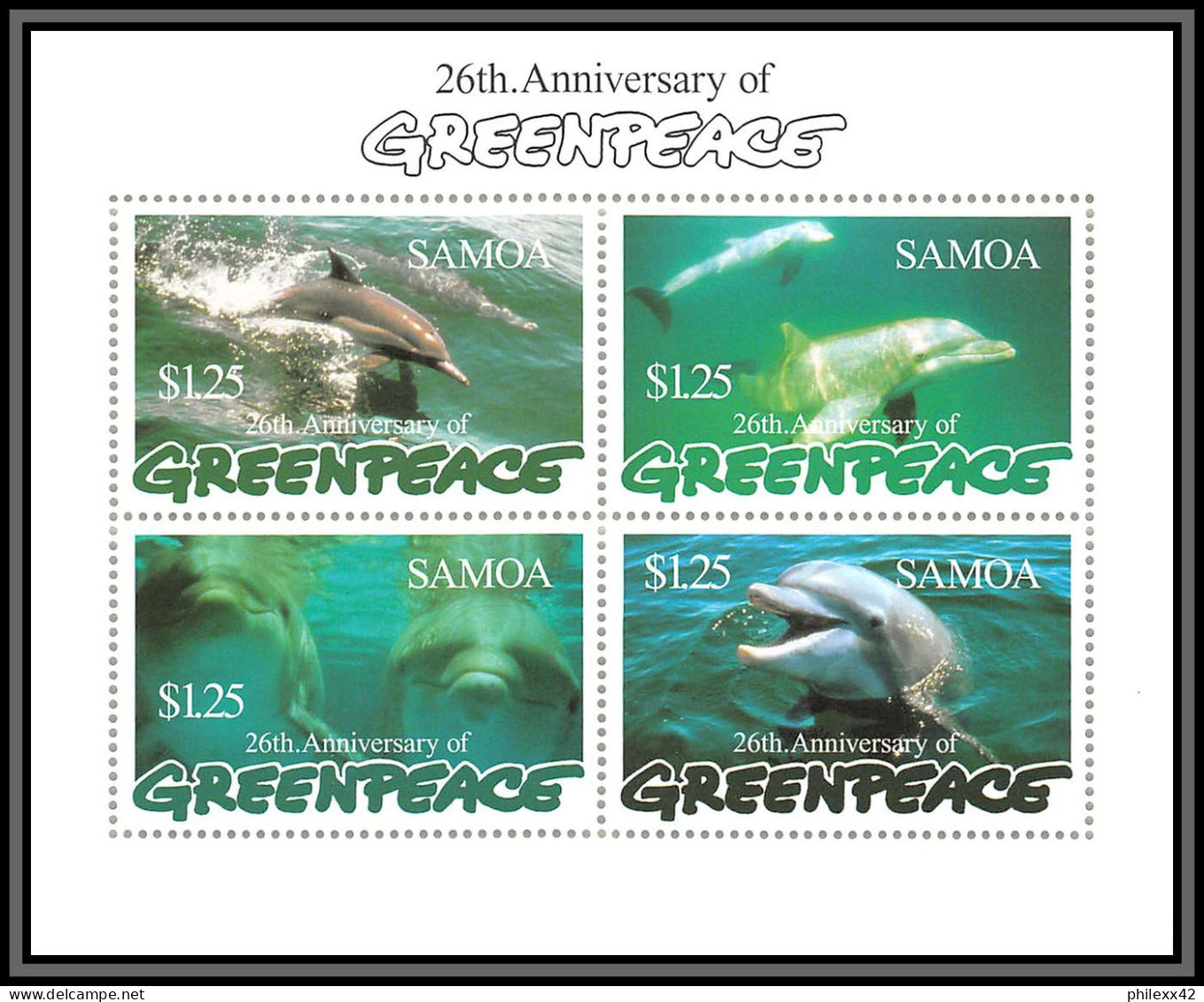 80683 Samoa Mi N°860/863 25th Greenpeace Anniversary Dauphins Dauphins Dolphins  ** MNH 1997 Mammifères Mammals - Dolphins