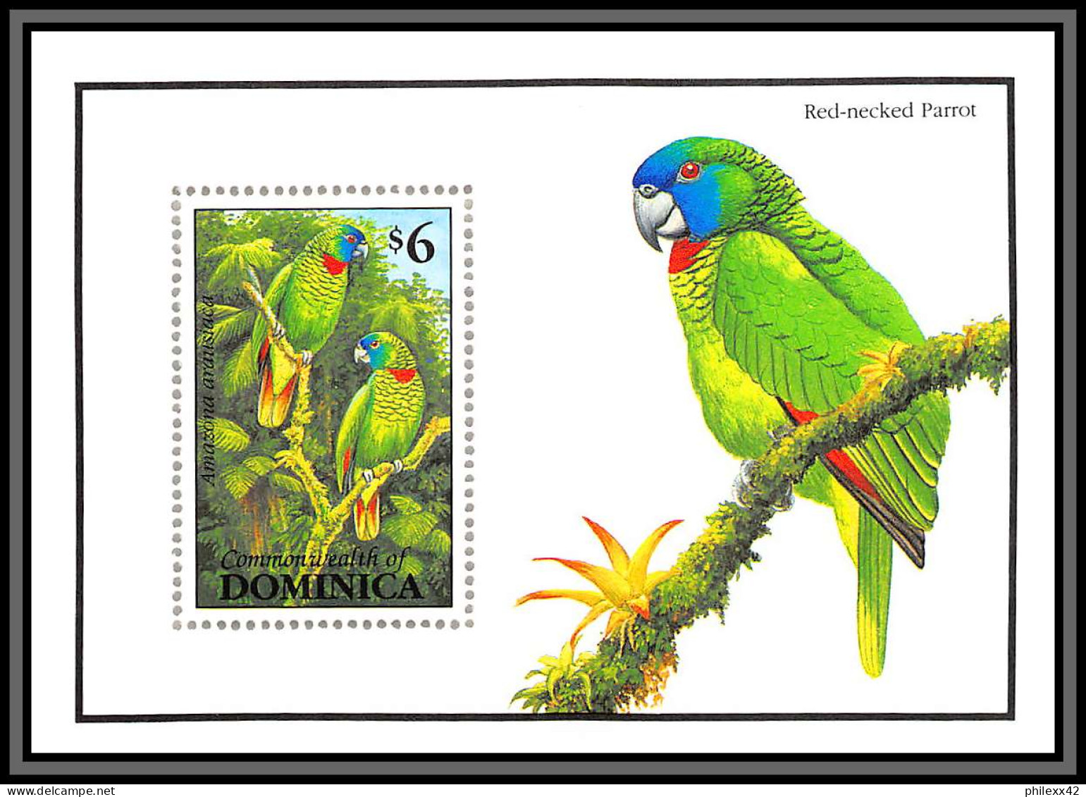 80852 Dominica Dominique Mi BF N°231 Red Necked Parrot  Perroquet ** MNH Oiseaux Birds 1993 - Dominique (1978-...)