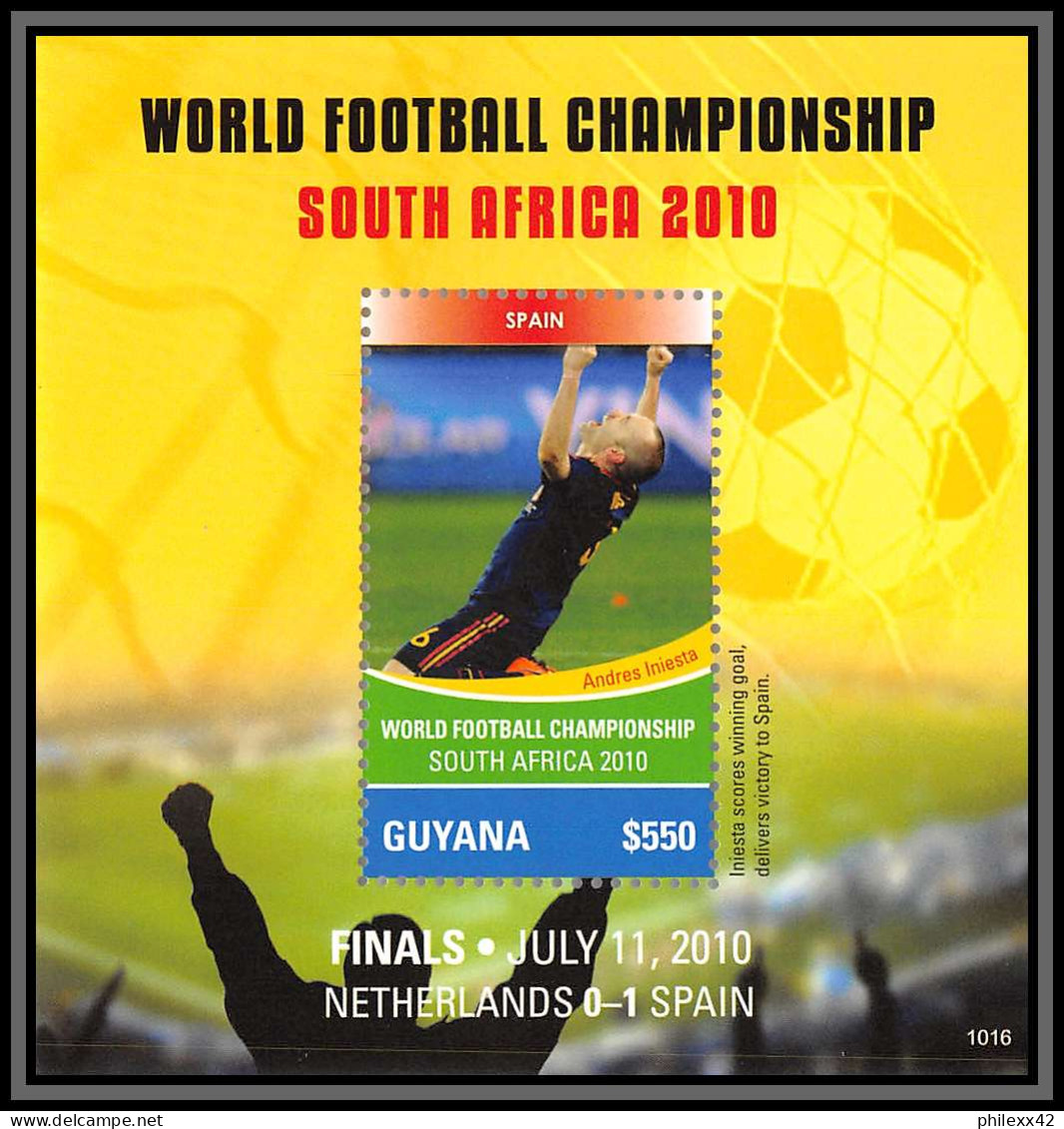 81208 Guyana Guyane Mi BF N°832 Spain Espana World Cup Coupe Du Monde South Africa 2010 TB Neuf ** MNH Football Soccer - 2010 – Sud Africa