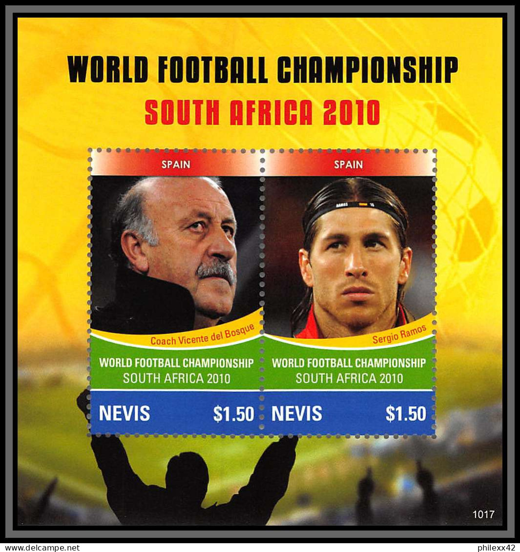 81212b Nevis Mi BF N°295 Spain Espana Del Bosque Ramos World Cup South Africa 2010 TB Neuf ** MNH Football Soccer - 2010 – Zuid-Afrika