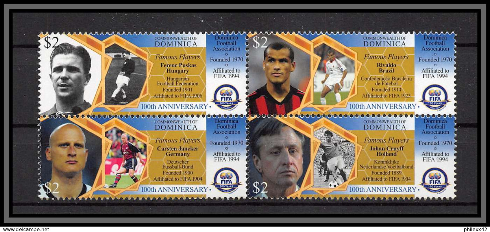 81220a Dominica Dominique Mi N°3620/3623 Cruyff Puskas 100 Years Centenary Of Fifa 2004 TB Neuf ** MNH Football Soccer - Dominique (1978-...)