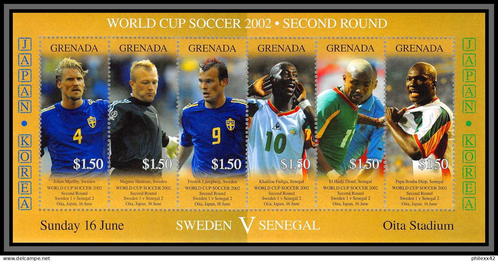 81224 Grenada Grenade Mi N°5144/5149 Sweden Senegal Coupe Du Monde World Cup Japan Korea 2002 ** MNH Football Soccer - 2002 – Corea Del Sud / Giappone