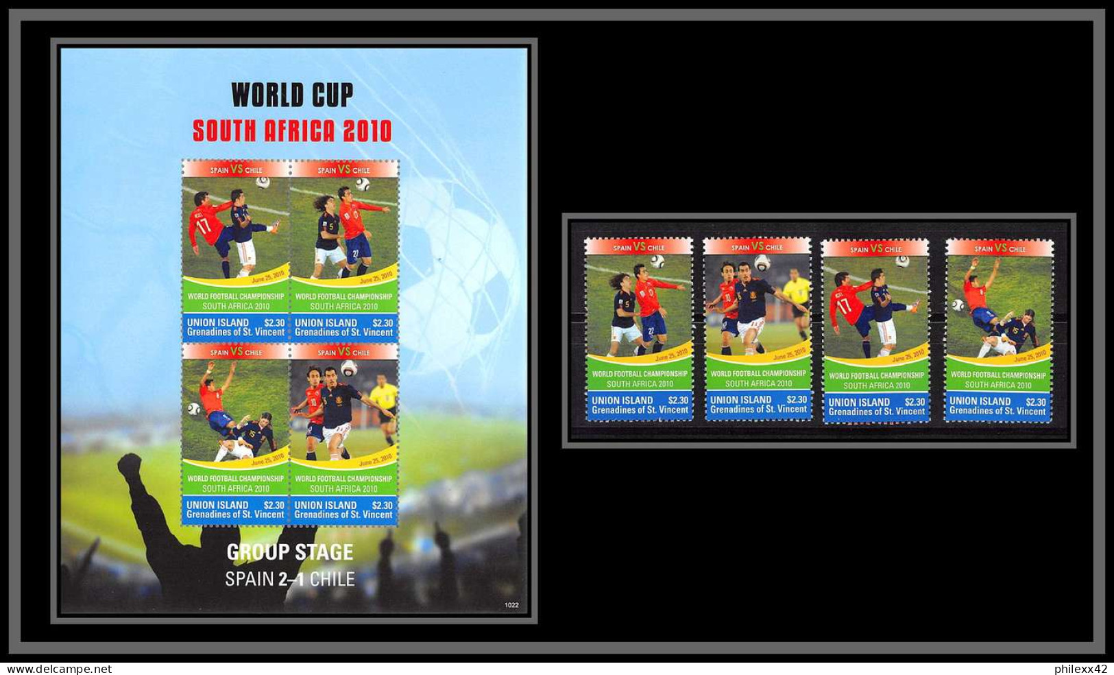 81245c Union Island N° + Timbres Spain Espana Chile World Cup Coupe Du Monde South Africa 2010 ** MNH Football Soccer - 2010 – África Del Sur