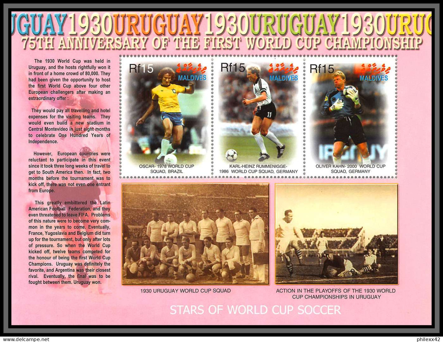 81248 Maldives Mi N°4470/4472 + 594 - 75th Anniversary Of The 1rst World Cup Oscar Kahn 1930 ** MNH Football Soccer - 1930 – Uruguay