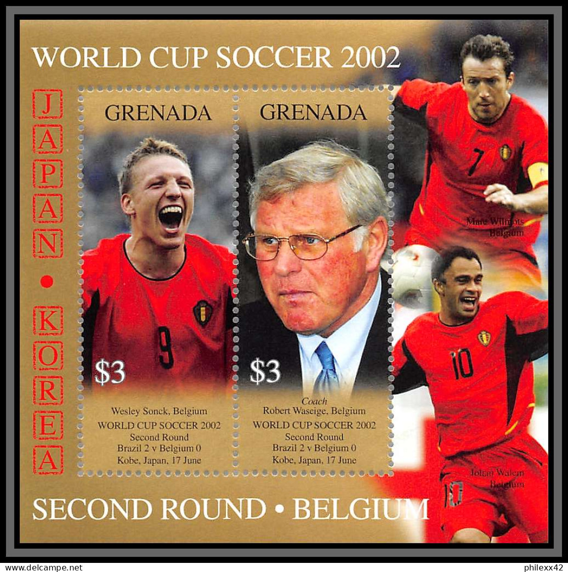 81259 Grenada Grenade N° Belgique/brazil Waseig Coupe Du Monde World Cup 2002 Korea Japan ** MNH Football Soccer - 2002 – Corée Du Sud / Japon