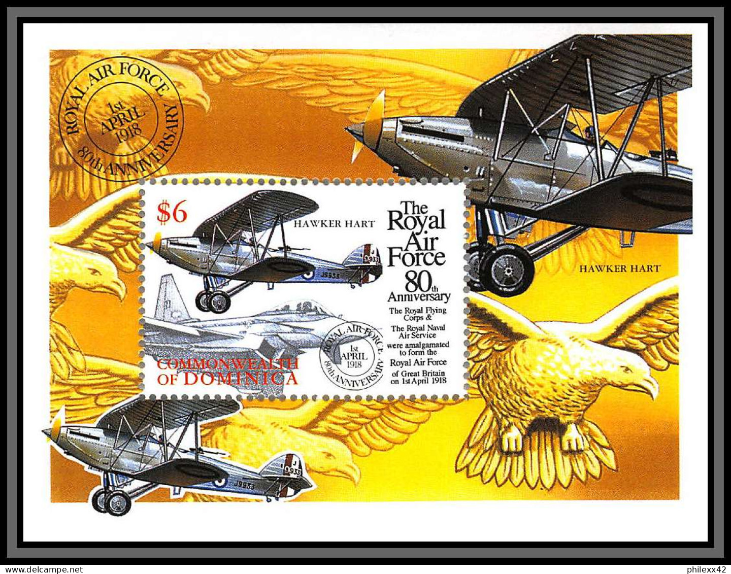 81407 Dominique Dominica Mi 2573/2576  366/367 Royal Air Force 80th Anniversary 1998 ** MNH Avions Planes Aigle Eagle - Dominique (1978-...)