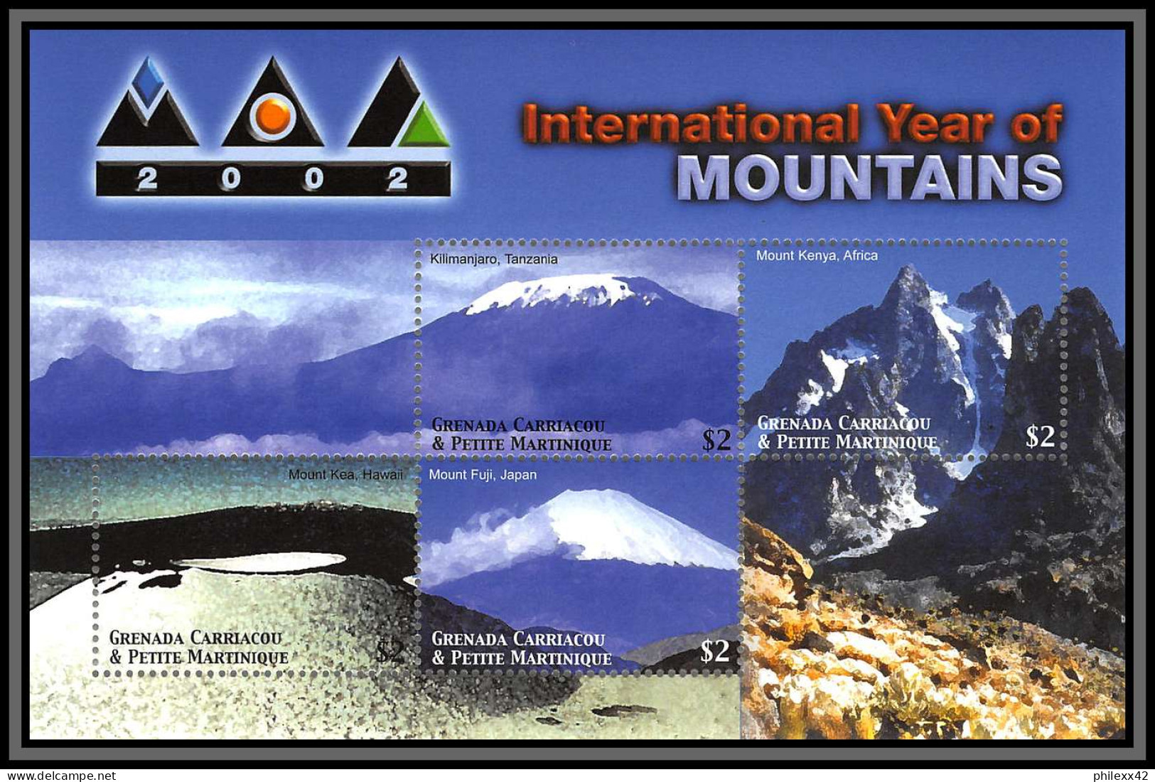 81612 Grenada Carriacou Petite Martinique 2002 Mi 3770/3773 547 Year Of The Mountains Montagnes Japan Kenya Hawai MNH - Volcanes