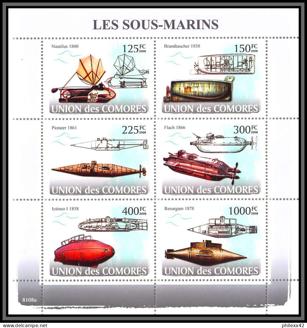 81692 Union Des Comores Mi 1910/1915 Sous Marins Submarines TB Neuf ** MNH 2008 Nautilus Pioneer Flach Ictineo - Submarinos
