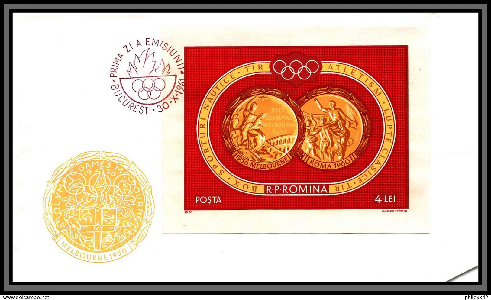 81694 Romana Roumanie N°1804/1813 + Bf 51 Fdc Cover Lettres Jeux Olympiques Olympic Games Melbourne 1956/1960 Rome 1961 - Verano 1956: Melbourne