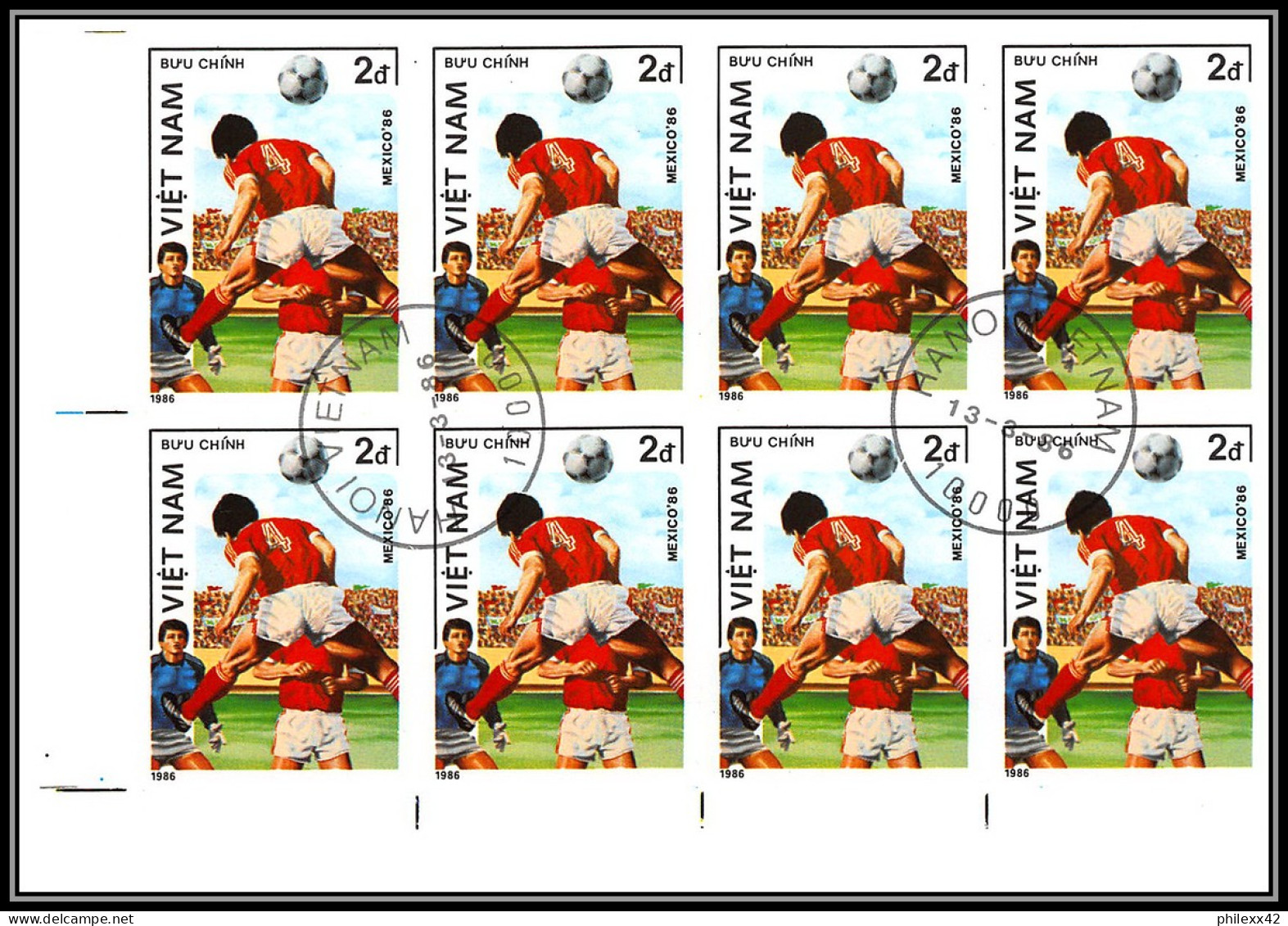 81700 Vietnam y&t N°670/676 Mi 1664/1670 Football soccer mexico world cup 1986 Oblitéré used Non dentelé imperf bloc 8