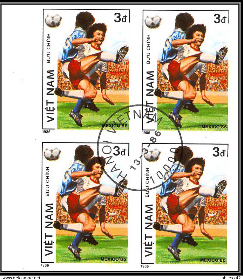 81701 Vietnam y&t N°670/676 Mi 1664/1670 Football soccer mexico world cup 1986 Oblitéré used Non dentelé imperf bloc 4