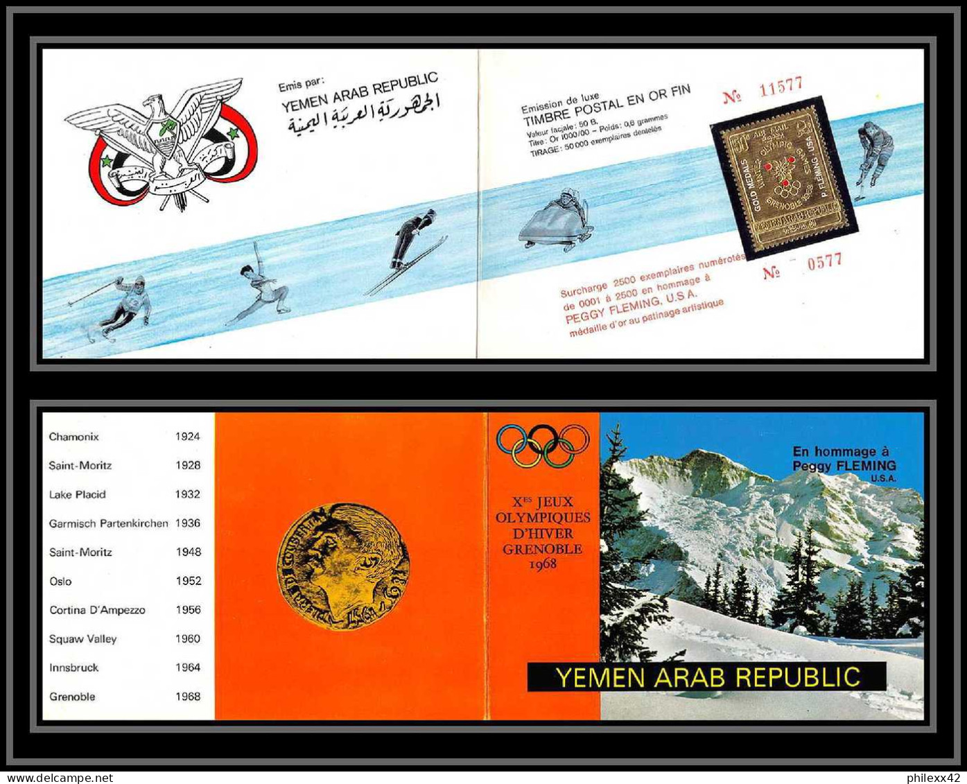 Nord Yemen YAR - 3937/ N°709 Peggy Fleming Booklet Jeux Olympiques Olympic Games Grenoble 68 OR Gold Neuf ** MNH - Winter 1968: Grenoble