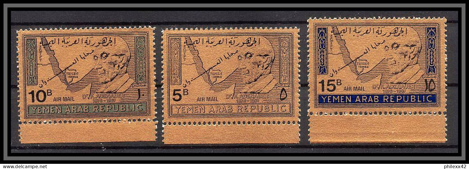 Nord Yemen YAR - 3989/ N°734/736 Adenauer Overprint OR Gold Stamps Neuf ** MNH 1968 Cote 15 Euros - Yémen