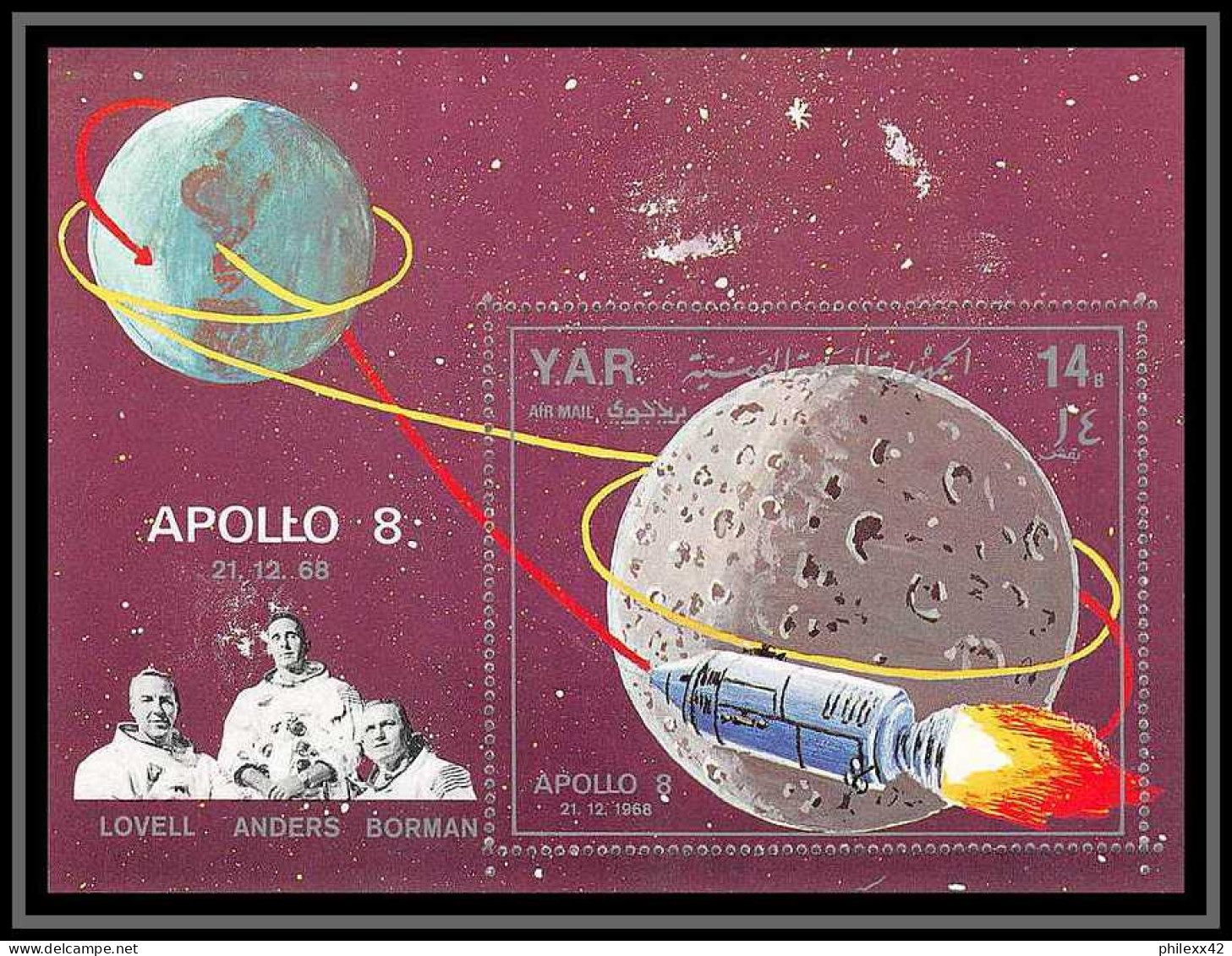 Nord Yemen YAR - 3501/ Bloc N° 98 A Espace (space) Space Flights Apollo 8 Soyuz 4/5 ** MNH  1969 COTE 14 EUROS - Yémen