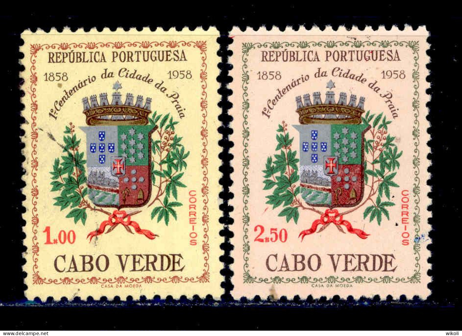 ! ! Cabo Verde - 1958 Praia City Arms (Complete Set) - Af. 284 To 285 - MH & No Gum - Islas De Cabo Verde
