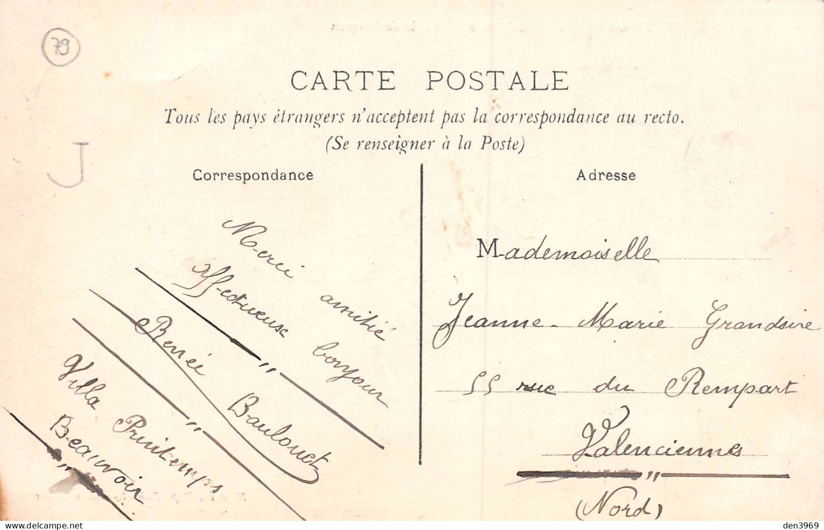 BEAUVOIR-sur-NIORT (Deux-Sèvres) - Ecole De Garçons - Voyagé 1908 (2 Scans) Grandsire, Valenciennes, 55 Rue Du Rempart - Beauvoir Sur Niort