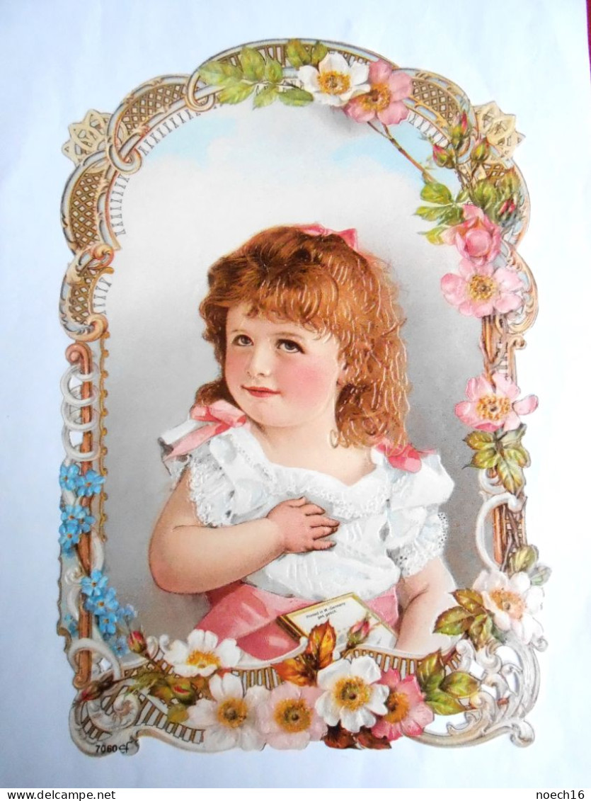 Chromo Gaufrée / Découpi Grand Format / Enfant, Fillette Encadrée De Fleurs / Ernst Freihoff 7060 - Infantes