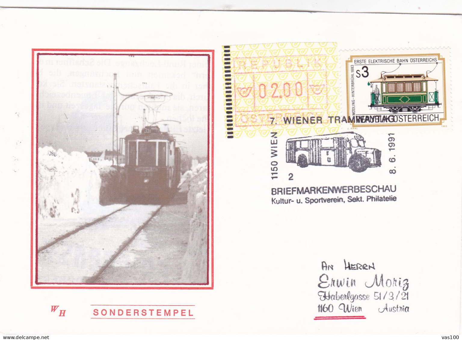 TRAMWAYS BRIEFMARKNWERBESCHAU   STAMPS  ON COVERS 1991  AUSTRIA - Tramways