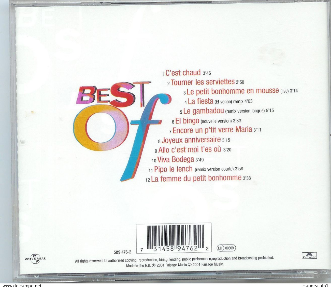 ALBUM CD PATRICK SEBASTIEN - BEST OF (12 Chansons) - Très Bon état - Andere - Franstalig