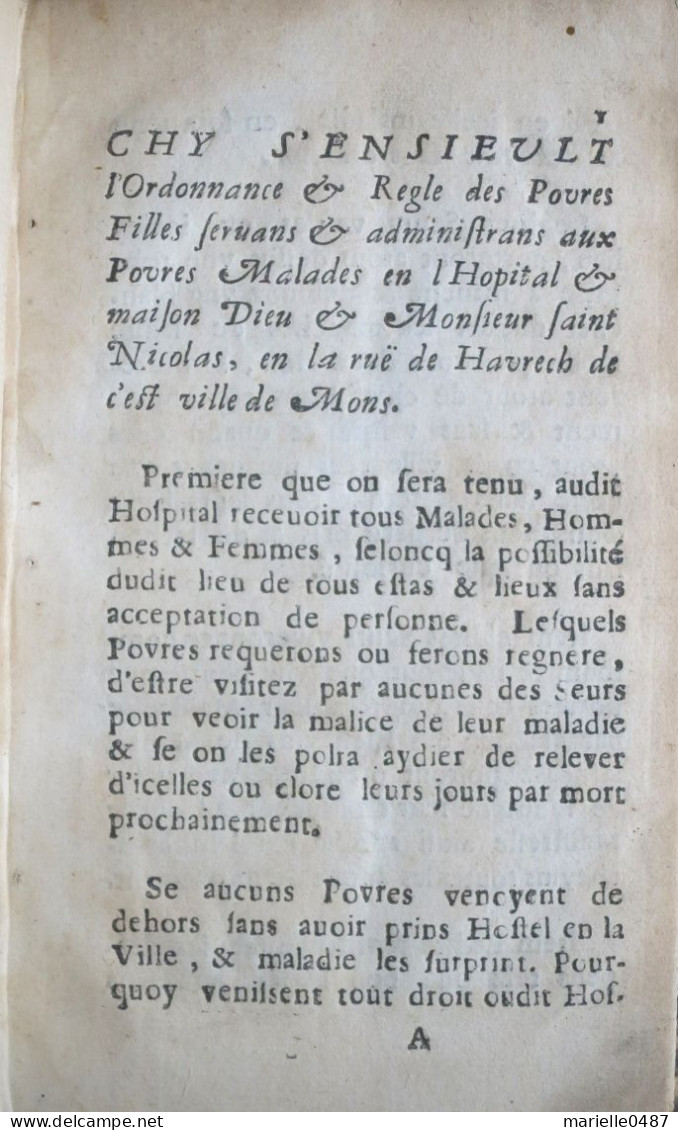 MONS - 1662 -Hopital St Nicolas - Règlement - Ordonnance - Antes De 18avo Siglo