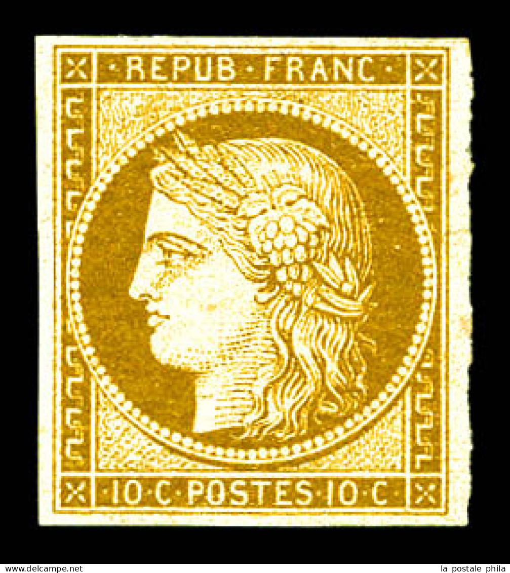 * N°1, 10c Bistre-jaune, Nuance Foncée. TTB (signé Brun/certificat)  Qualité: *  Cote: 3200 Euros - 1849-1850 Cérès