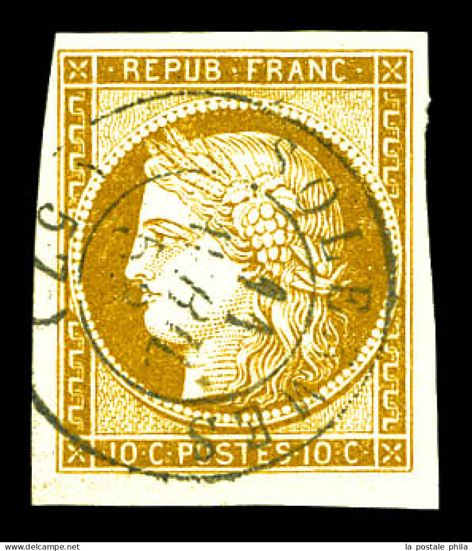 O N°1, 10c Bistre-jaune Oblitération Cachet à Date Type 15 De SOLESMES Le 11 Mars 1852, Grandes Marges. PIECE CHOISIE. S - 1849-1850 Cérès