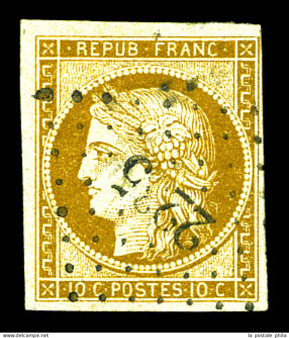 O N°1, 10c Bistre-jaune Obl Pc 2235. TB (signé Scheller)  Qualité: Oblitéré  Cote: 365 Euros - 1849-1850 Ceres