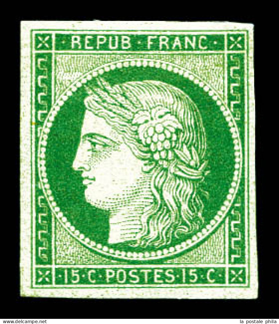 * N°2, 15c Vert, Jolie Couleur. SUPERBE. R.R.R. (signé Calves/Certificats)  Qualité: *  Cote: 28000 Euros - 1849-1850 Ceres