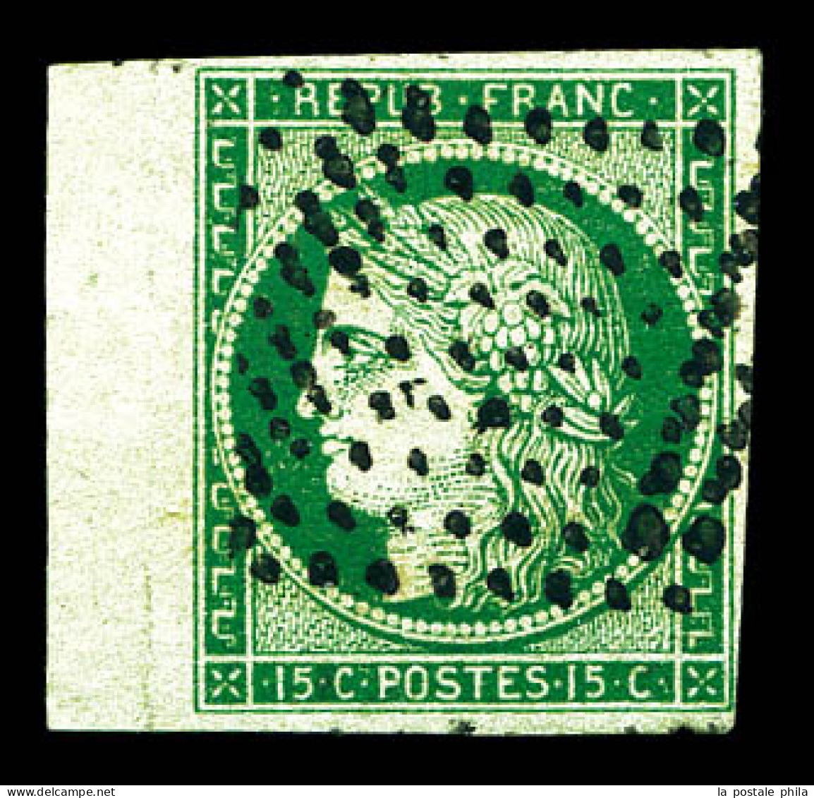 O N°2, 15c Vert Obl Losange De Points, Bord De Feuille Latéral. TTB (certificat)  Qualité: Oblitéré  Cote: 1100 Euros - 1849-1850 Ceres