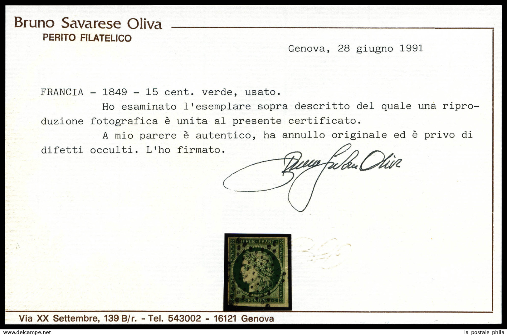 O N°2, 15c Vert Oblitéré étoile Légère. TTB (signé Brun/certificat)  Qualité: Oblitéré  Cote: 1100 Euros - 1849-1850 Ceres