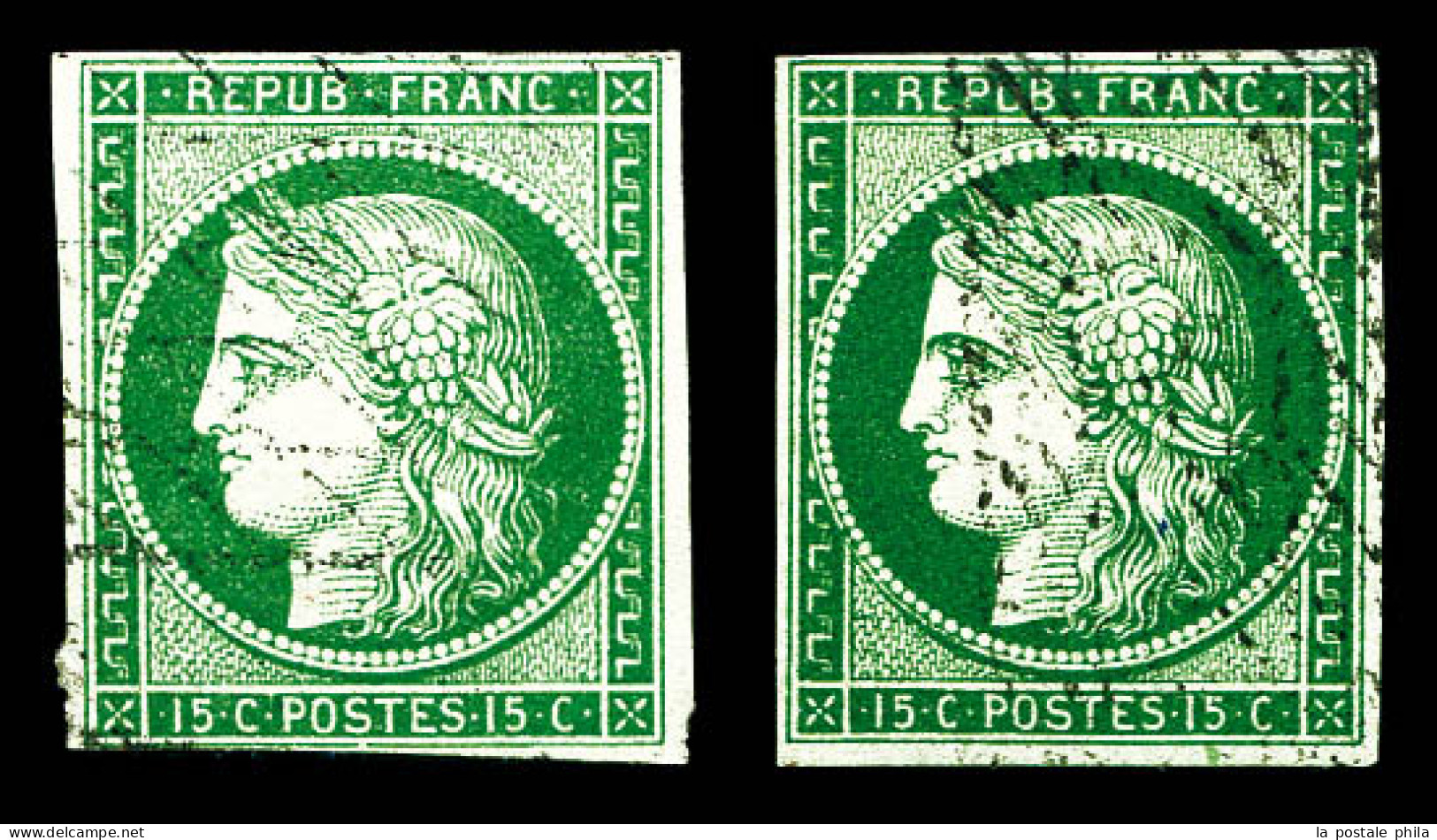 O N°2/2b, 15c Vert Et Vert-foncé, Les 2 Exemplaires Pd Mais Belle Présentation  Qualité: Oblitéré  Cote: 2450 Euros - 1849-1850 Ceres