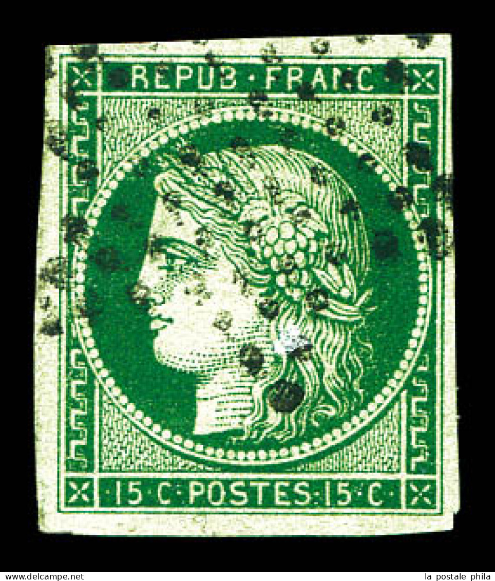 O N°2c, 15c Vert Très Foncé (vert Bouteille) Obl étoile De Paris. SUP. R. (signé Scheller/Certificat)  Qualité: Oblitéré - 1849-1850 Ceres