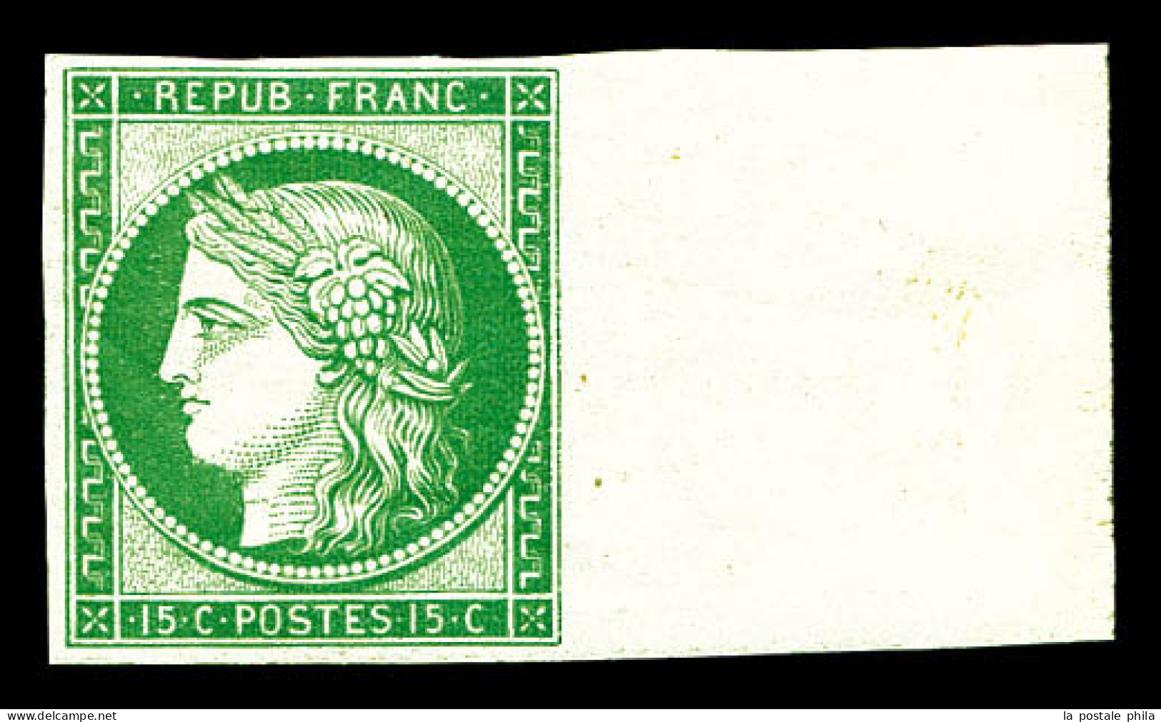 ** N°2e, 15c Vert, Impression De 1862, Grand Bord De Feuille, Fraîcheur Postale, SUP (certificat)  Qualité: ** - 1849-1850 Ceres