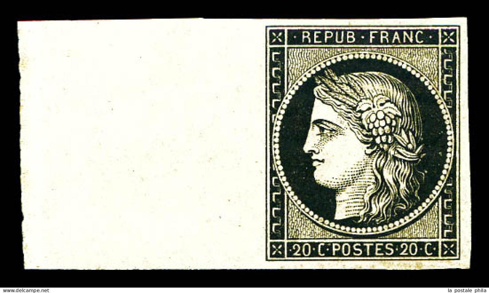 ** N°3, 20c Noir Sur Jaune, Grand Bord De Feuille Latéral, Fraîcheur Postale. SUP  Qualité: ** - 1849-1850 Ceres