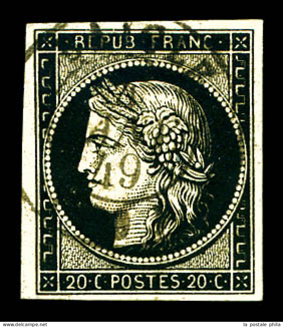 O N°3a, 20c Noir Sur Blanc Obl Càd Type 15 Du 4 Janvier 1849. TTB  Qualité: Oblitéré  Cote: 500 Euros - 1849-1850 Cérès