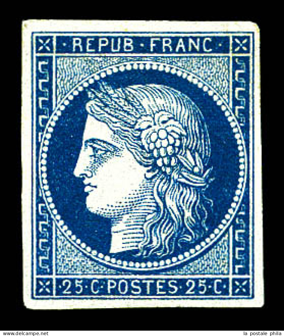 (*) N°4a, 25c Bleu Foncé, Quatre Marges équilibrées. TTB (signé Calves/Brun/certificat)  Qualité: (*)  Cote: 3000 Euros - 1849-1850 Cérès