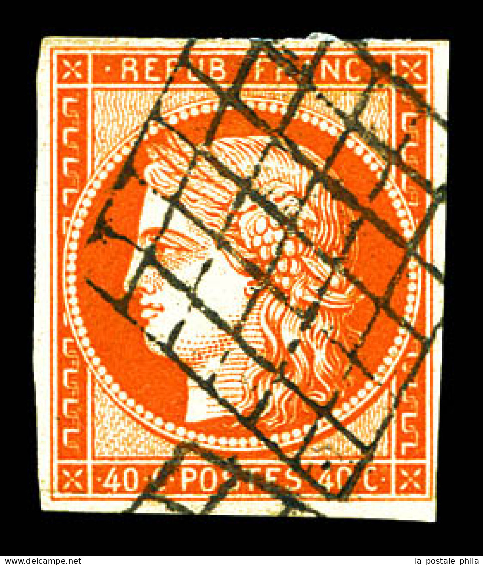 O N°5a, 40c Orange-vif Oblitération Grille. TB (signé Brun/certificats)  Qualité: Oblitéré  Cote: 600 Euros - 1849-1850 Cérès