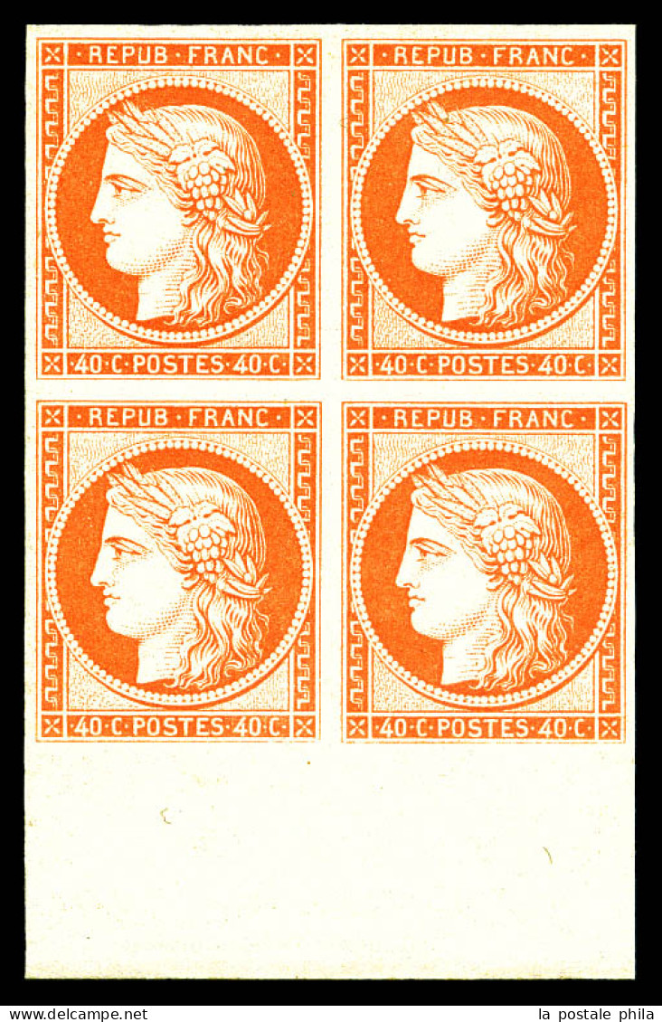 ** N°5g, 40c Orange Impression De 1862 En Bloc De Quatre Bas De Feuille, Fraîcheur Postale, SUP (certificat)  Qualité: * - 1849-1850 Ceres
