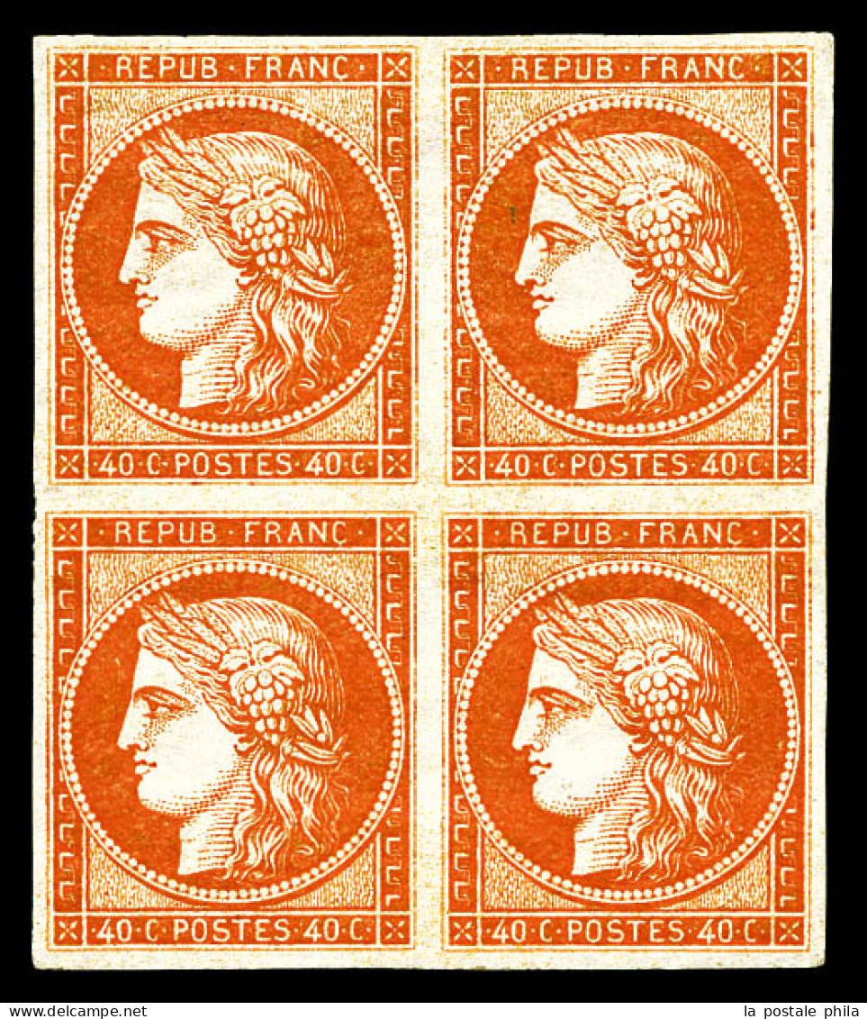 ** N°5A, 40c Orange En Bloc De Quatre Avec Quatre Belles Marges (2ex*), Fraîcheur Postale, RARE ET SUPERBE (signé Brun/c - 1849-1850 Ceres
