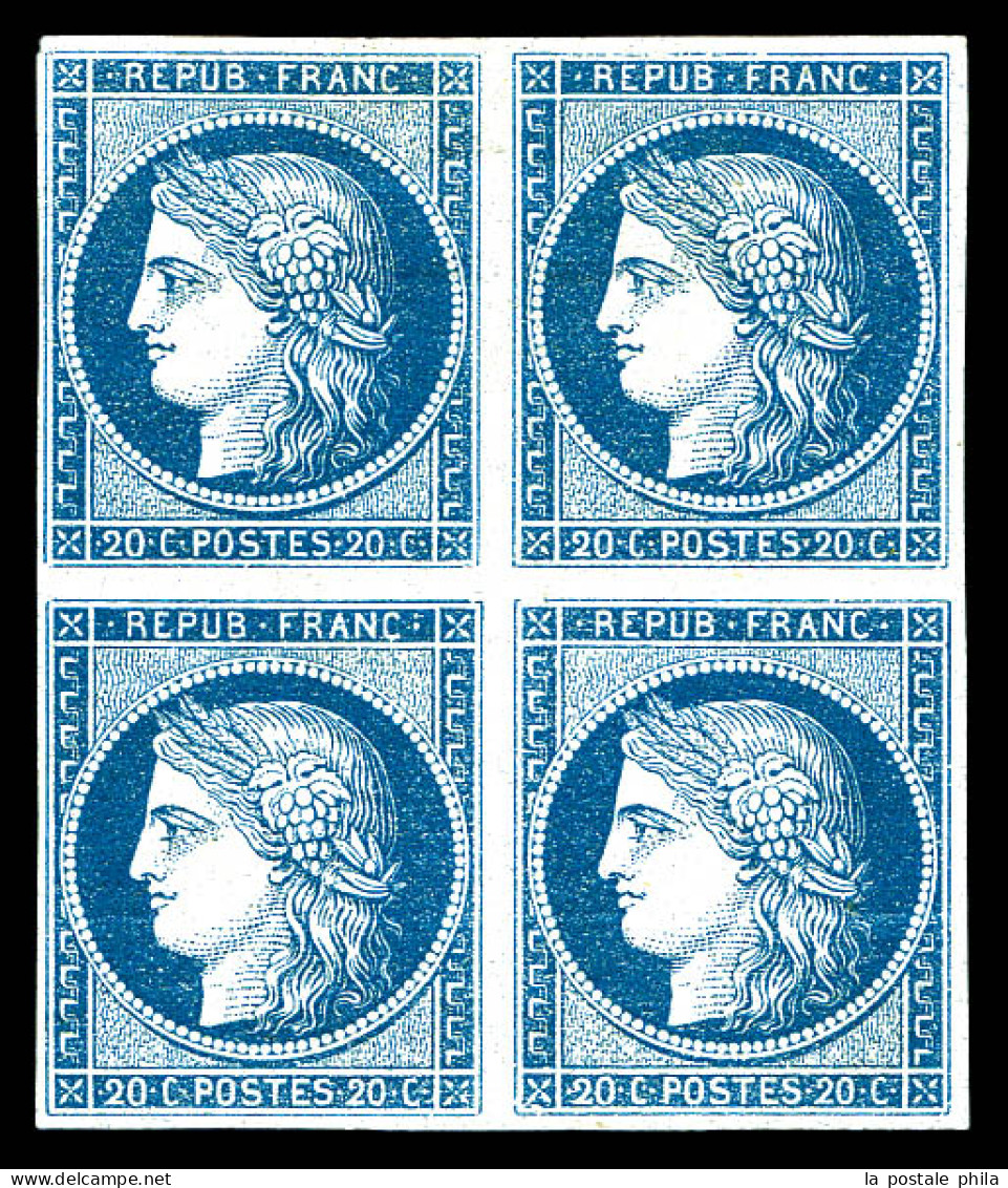 ** N°8b, Non émis, 20c Bleu Sur Azuré En Bloc De Quatre (2ex*), Piece D'une Qualité Exceptionnelle, R.R.R (signé Brun/ce - 1849-1850 Ceres