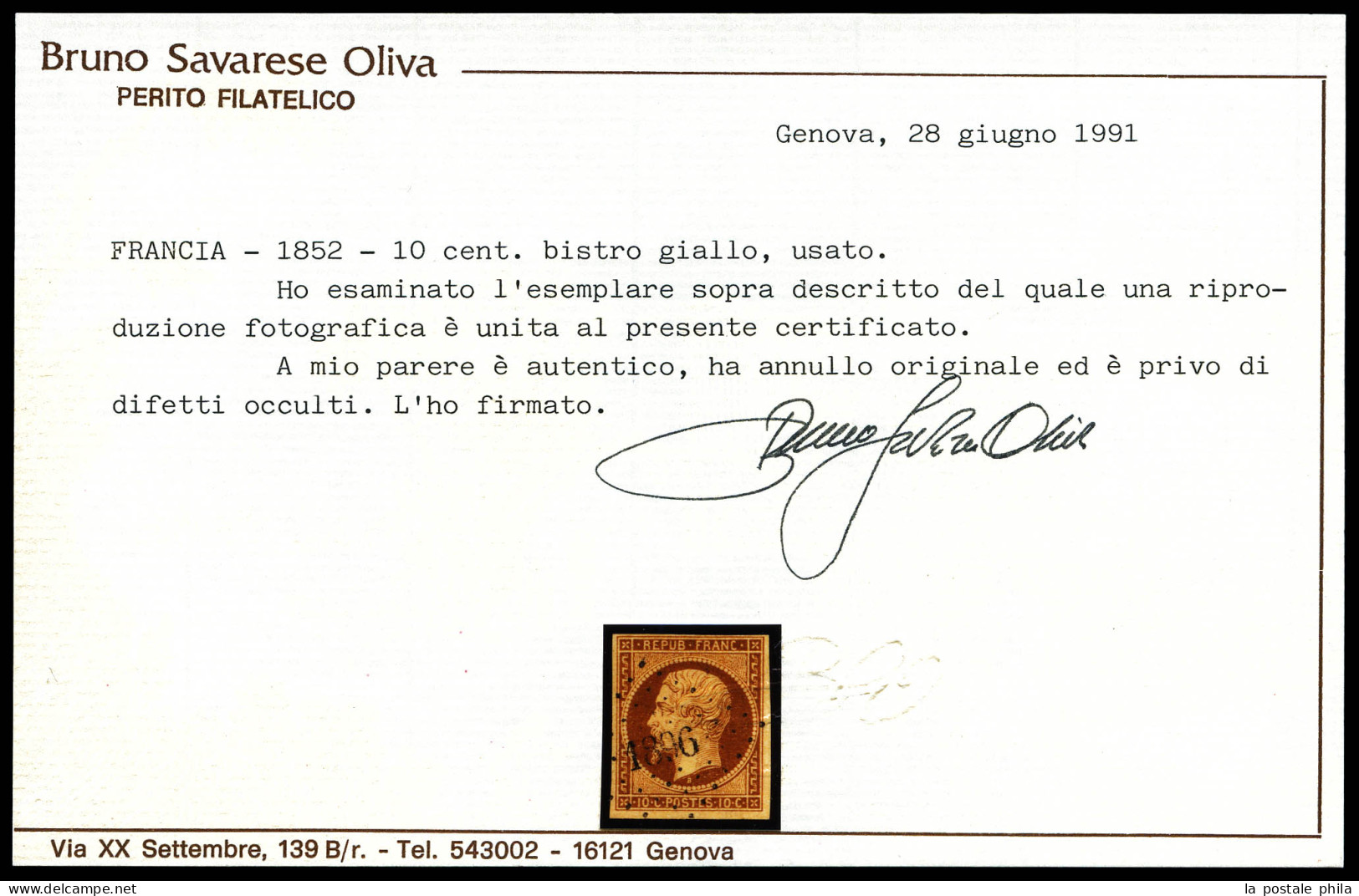 O N°9, 10c Bistre Obl Pc 1896, TB (certificat)  Qualité: Oblitéré  Cote: 850 Euros - 1852 Luis-Napoléon